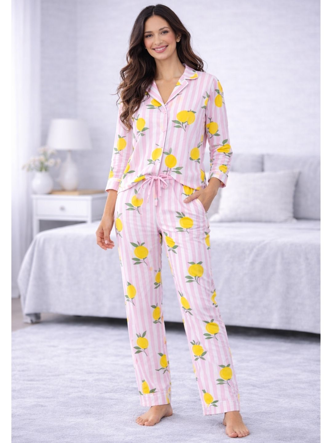 Pink Lemon Bliss Cotton Nightwear for Women – Relaxed Fit Pajama Set