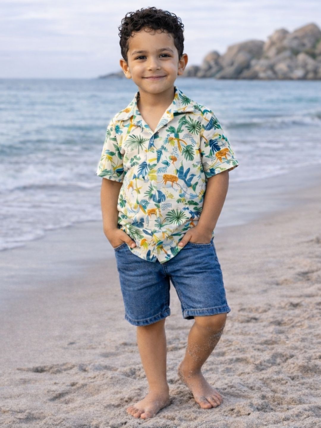 Boys Pure cotton Panther wild Shirt -Half Sleeve