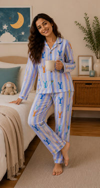 Pink Lobster Cotton Nightwear for Women – Relaxed Fit Pajama Set