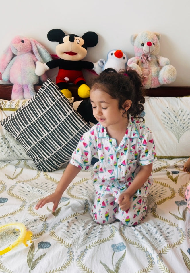 Multicolor Fruit Print Night Suit- Half Sleeve