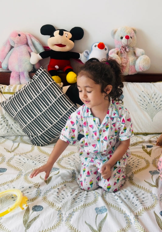 Multicolor Fruit Print Night Suit- Half Sleeve