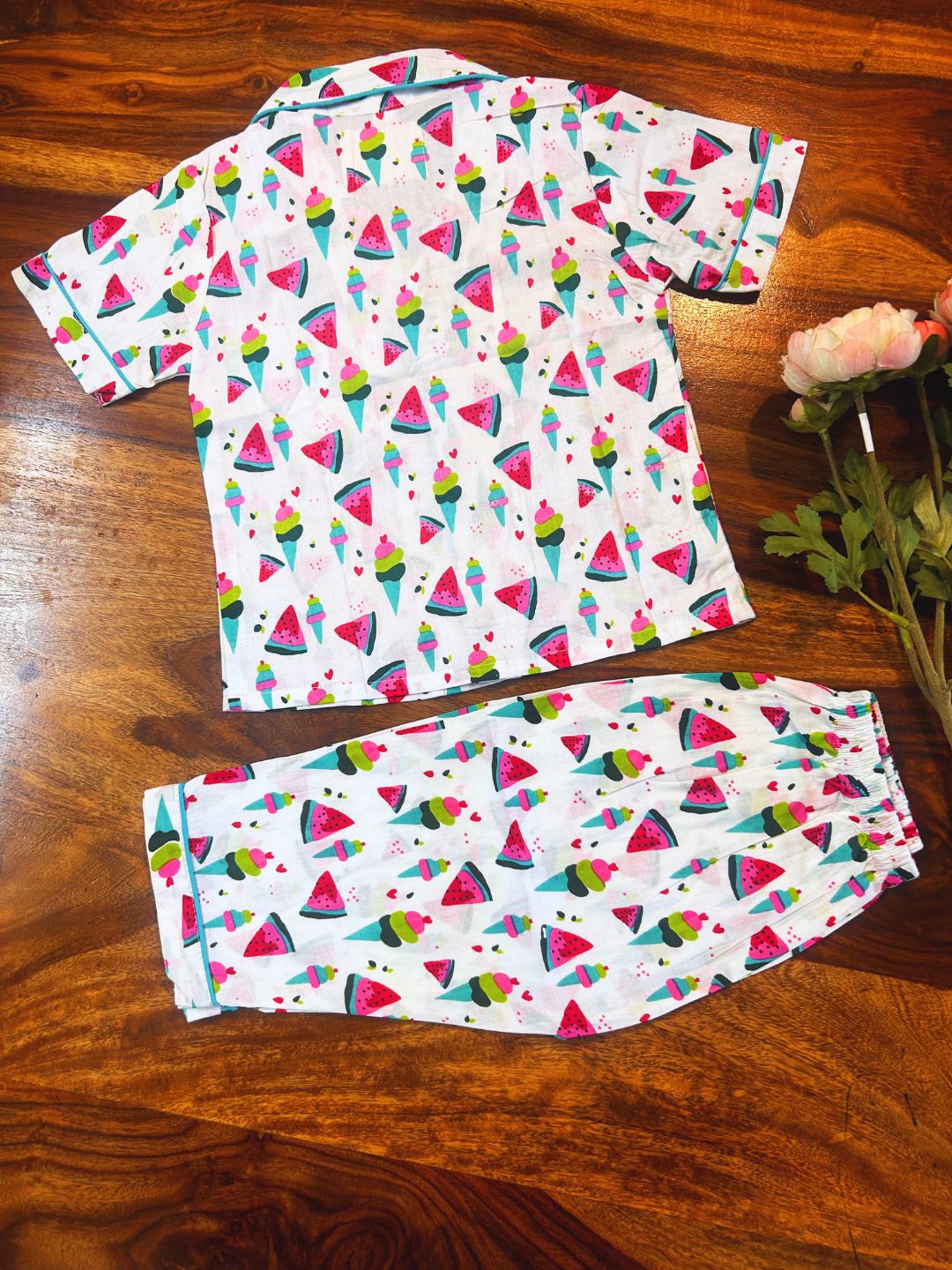 Multicolor Fruit Print Night Suit- Half Sleeve