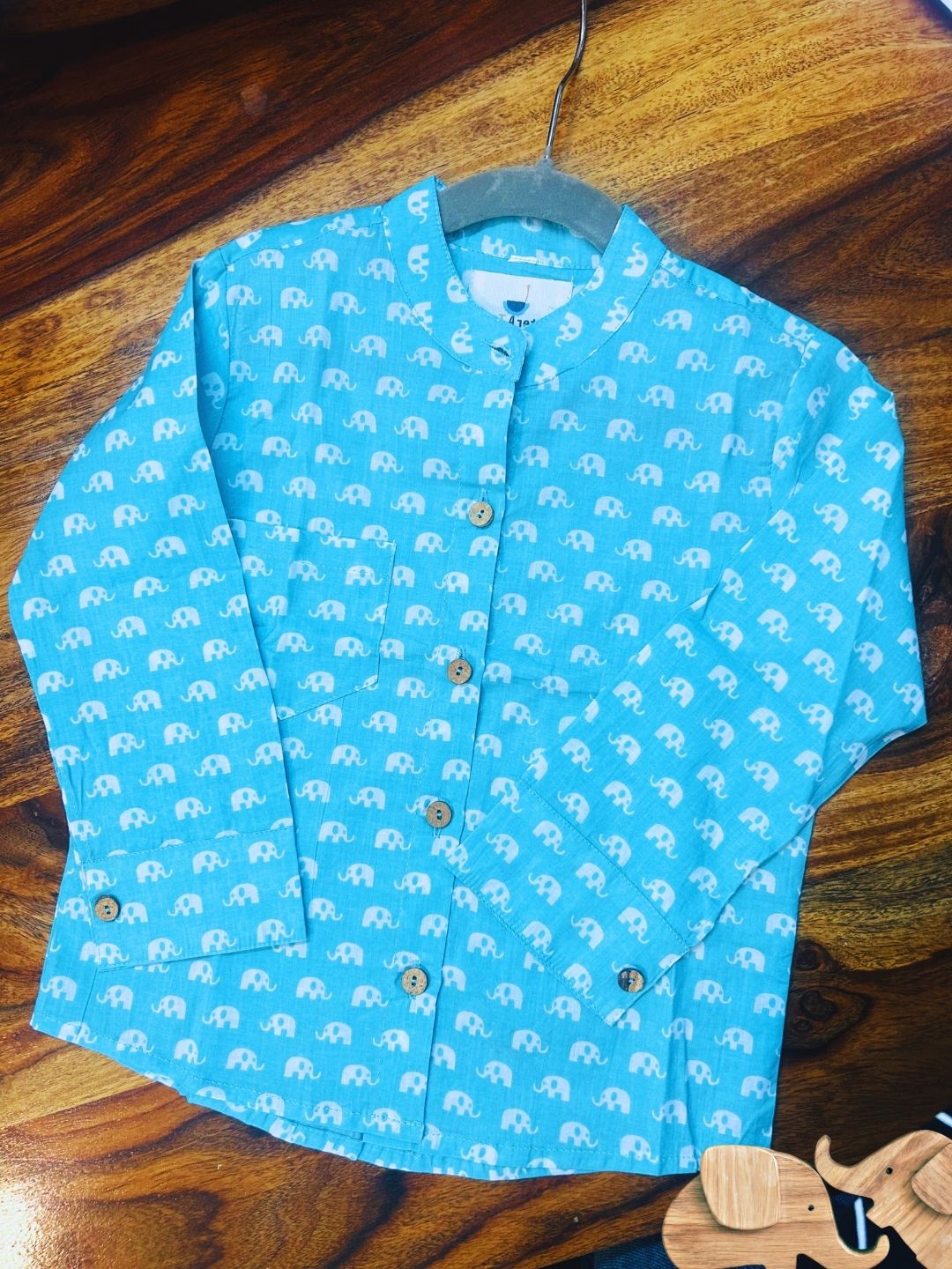 Festive Sky Blue Cotton Shirt (Full Sleeve)