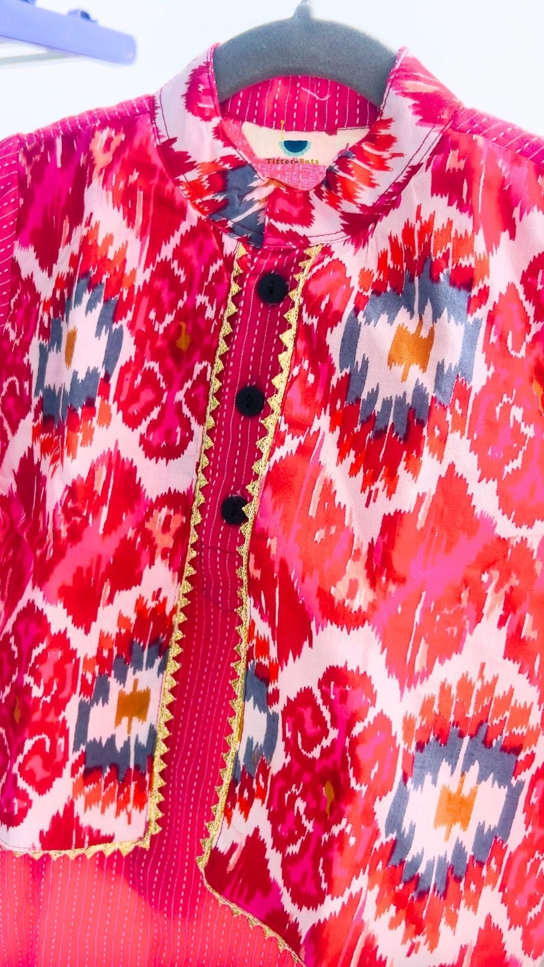 Kantha Handblock Print - Boys Ethnic Pink Kurta pajama set