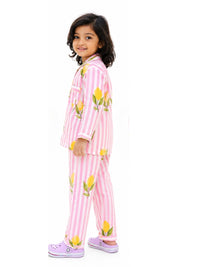 Pink Lemon Stripes Night suit
