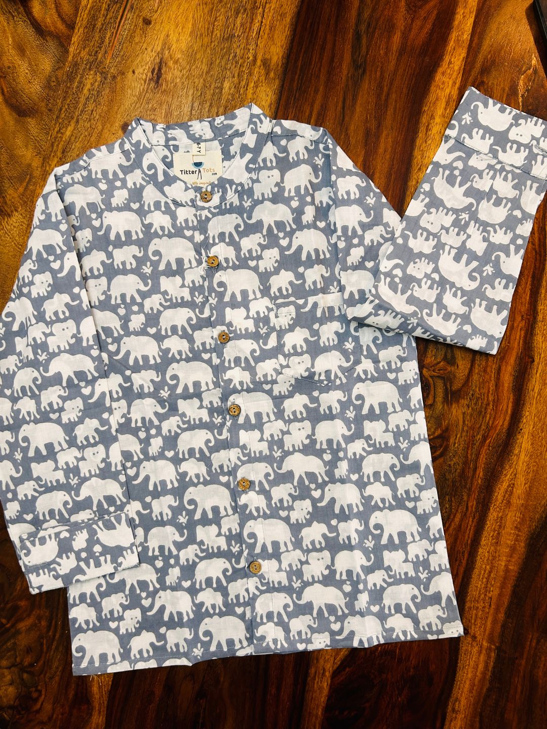 Boys Pure cotton Grey Tusk Shirt -Full sleeve