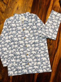 Boys Pure cotton Grey Tusk Shirt -Full sleeve