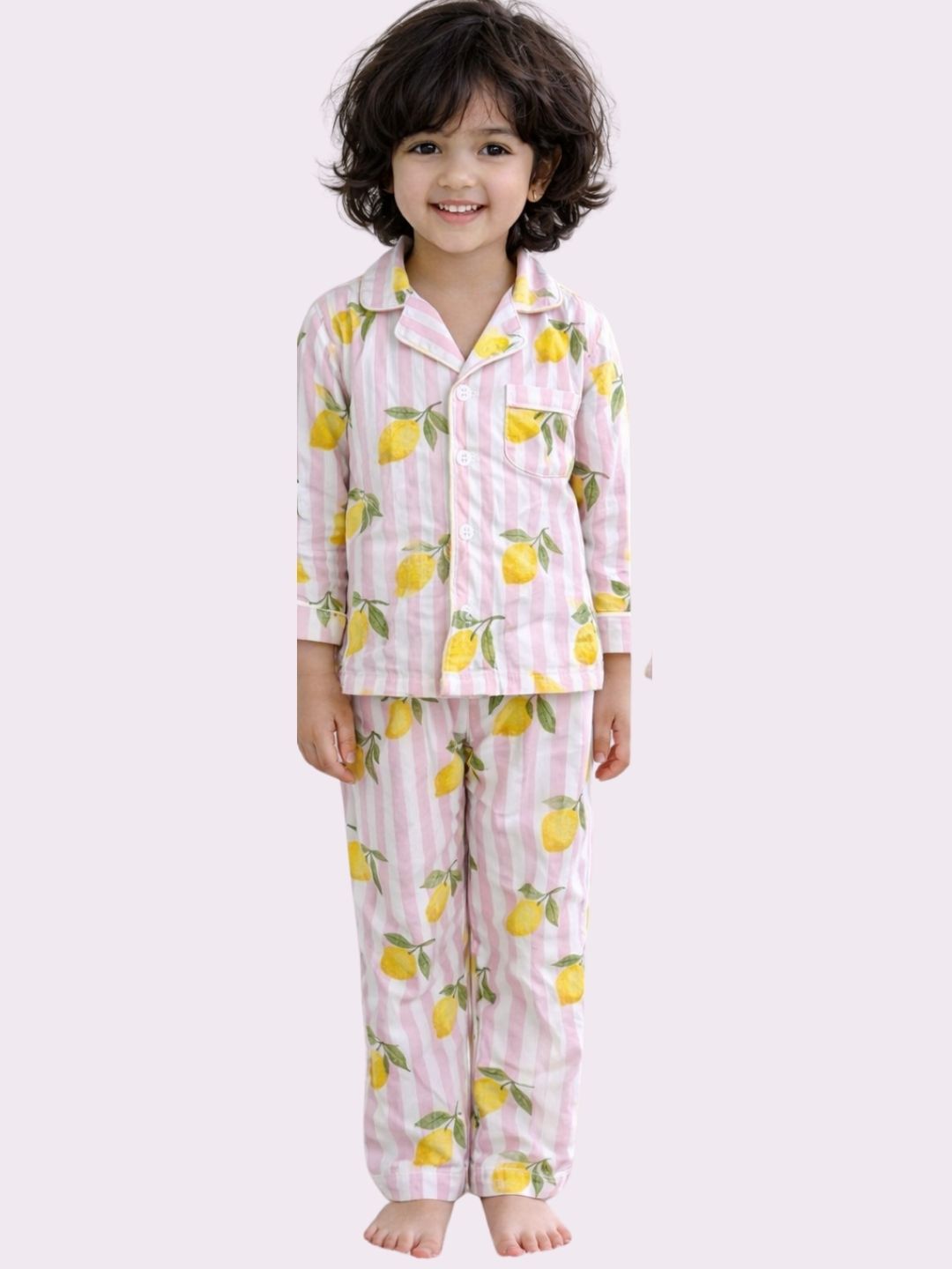 Pink Lemon Stripes Night suit