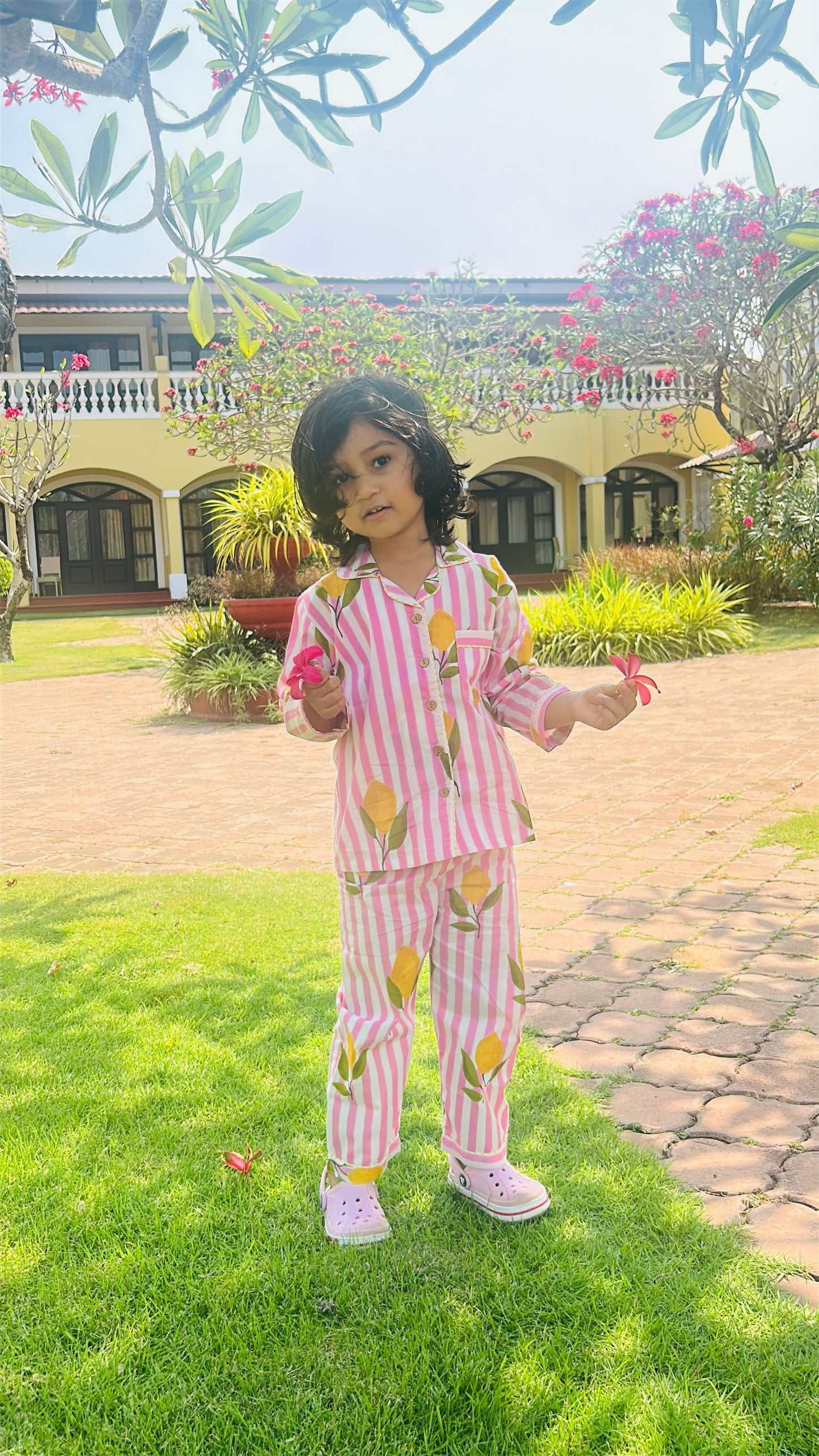 Pink Lemon Stripes Night suit