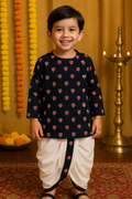 Bagru Handblock print -Ethnic Black Kurta dhoti set for Boys