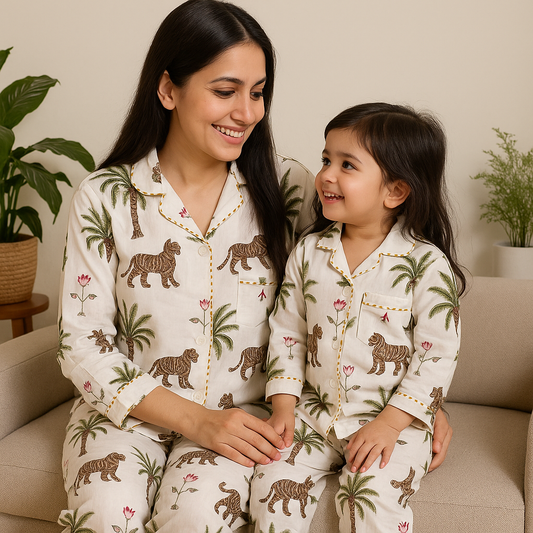 White Jungle daughter/son twinning sets