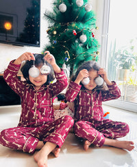 Red Cotton Christmas Pajama set for kids -