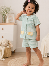 Green Kids Striped Cotton Co-ord Set | Casual Wear | Tittertots