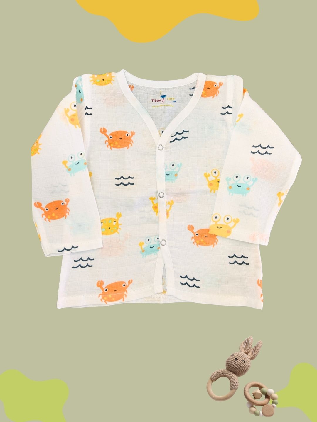 GOTS certified organic Muslin unisex Pajama set for Babies| Crab