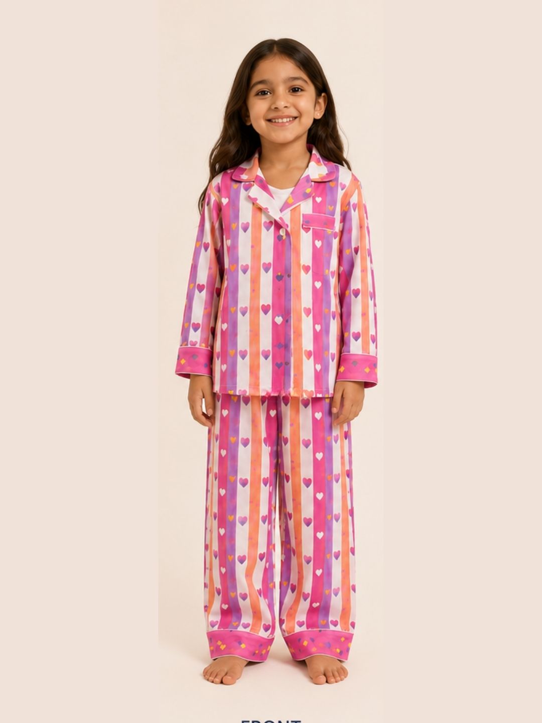 Rainbow heart stripes cotton Night suit
