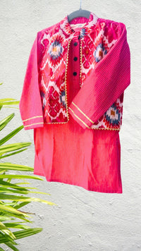 Kantha Handblock Print - Boys Ethnic Pink Kurta pajama set