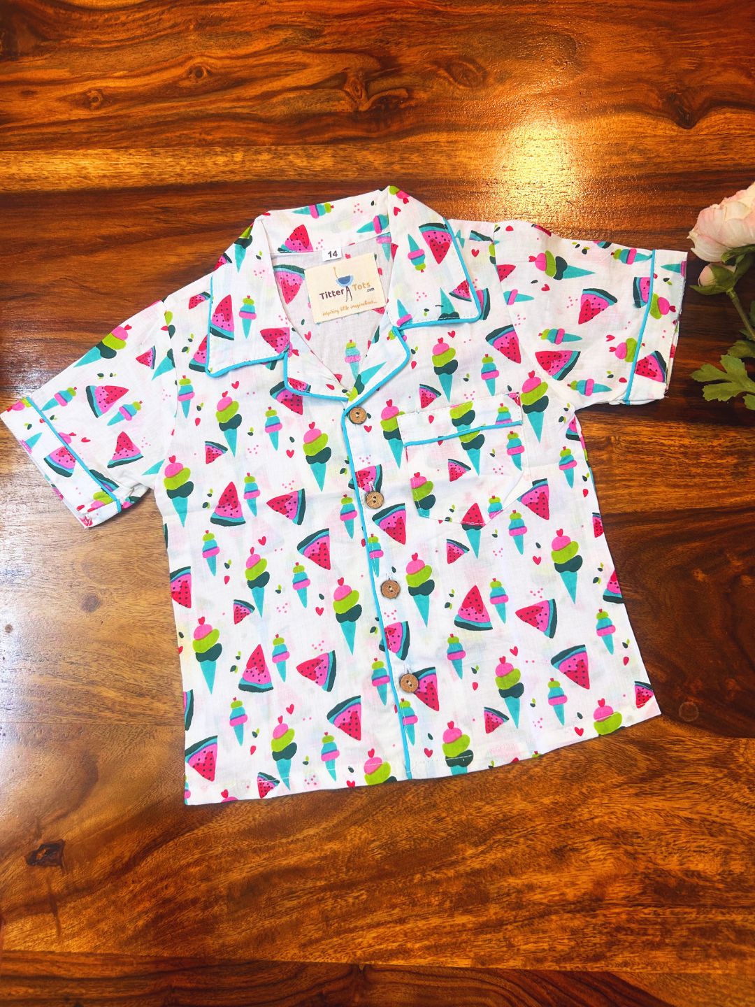 Multicolor Fruit Print Night Suit- Half Sleeve
