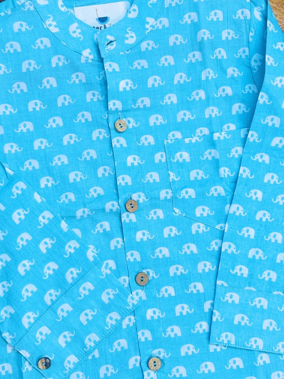 Festive Sky Blue Cotton Shirt (Full Sleeve)