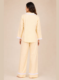 Lemon Yellow Slumber Pure Cotton Pajama Set with Vintage Frill Details-Relaxed Fit