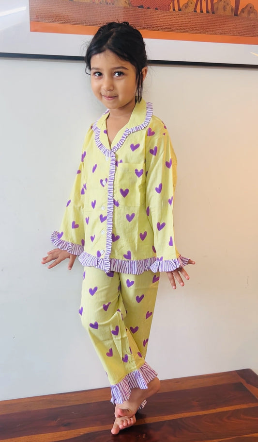 Yellow Heart Night Dress Frill details