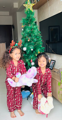 Red Cotton Christmas Pajama set for kids -