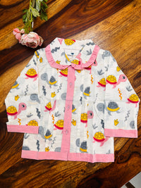 Handcrafted Turtle Pink Stripe Animal Print Night Dress