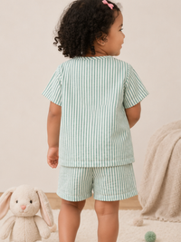 Green Kids Striped Cotton Co-ord Set | Casual Wear | Tittertots