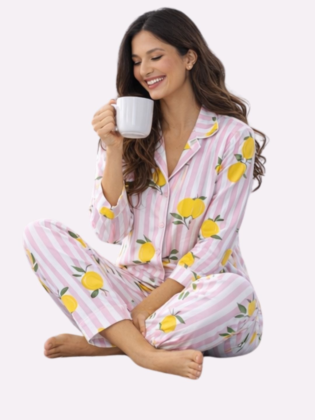 Pink Lemon Bliss Cotton Nightwear for Women – Relaxed Fit Pajama Set