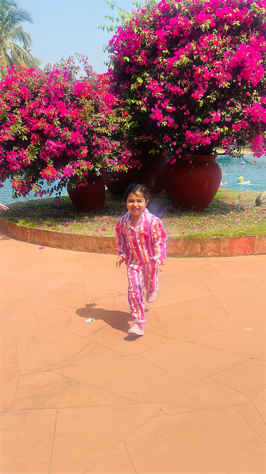 Rainbow heart stripes cotton Night suit