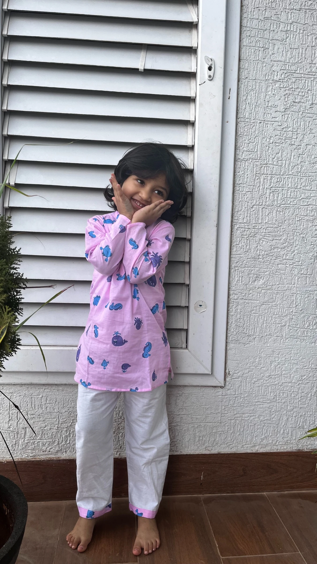 Dream Weaver – Pink Sea Creatures Kurta Pajama | Pure Cotton