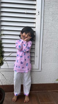 Dream Weaver – Pink Sea Creatures Kurta Pajama | Pure Cotton