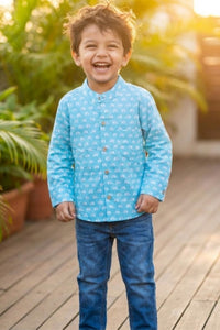 Festive Sky Blue Cotton Shirt (Full Sleeve)