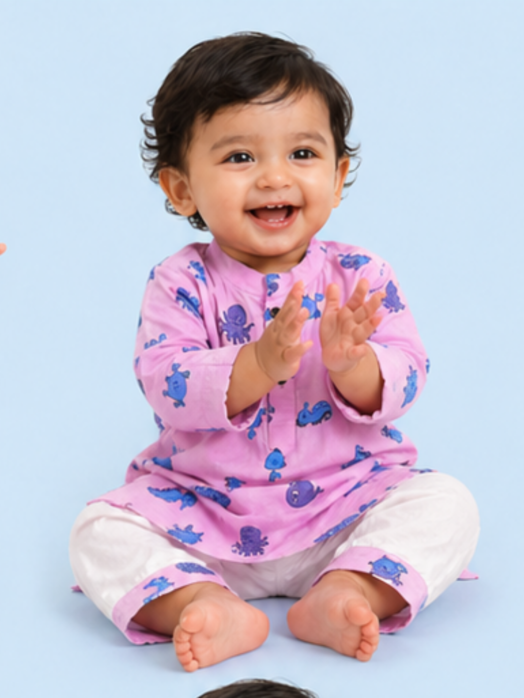 Dream Weaver – Pink Sea Creatures Kurta Pajama | Pure Cotton
