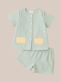 Green Kids Striped Cotton Co-ord Set | Casual Wear | Tittertots