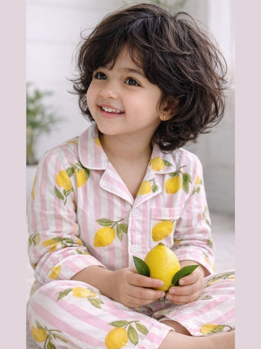 Pink Lemon Stripes Night suit