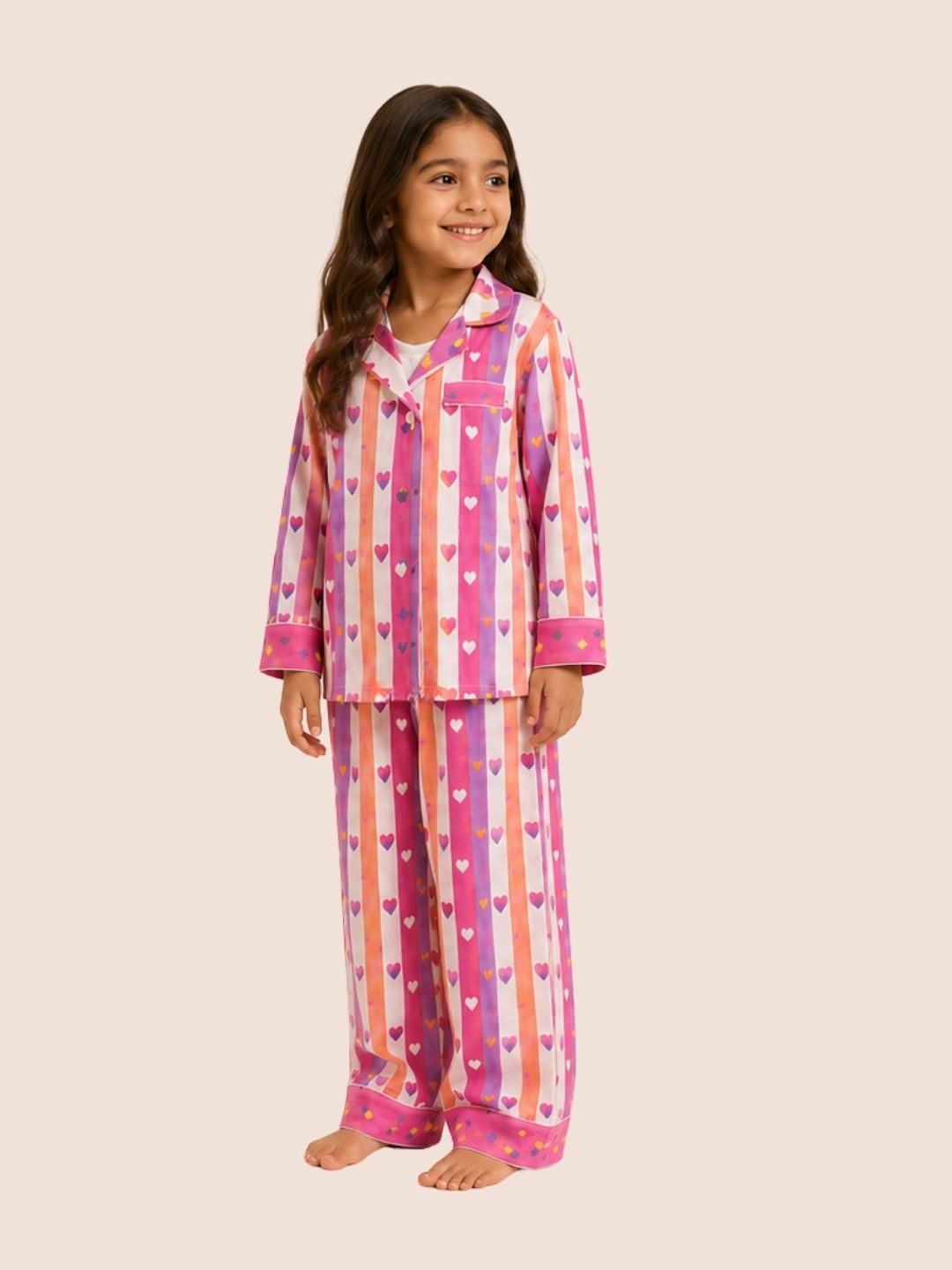 Rainbow heart stripes cotton Night suit
