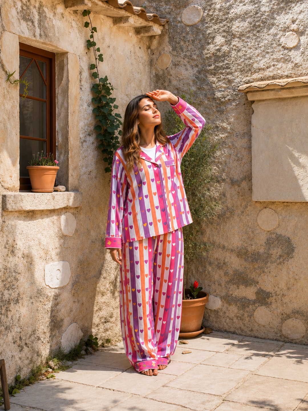 Mullticolor Striped Cotton Nightwear for Women – Relaxed Fit Pajama Set
