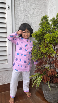 Dream Weaver – Pink Sea Creatures Kurta Pajama | Pure Cotton