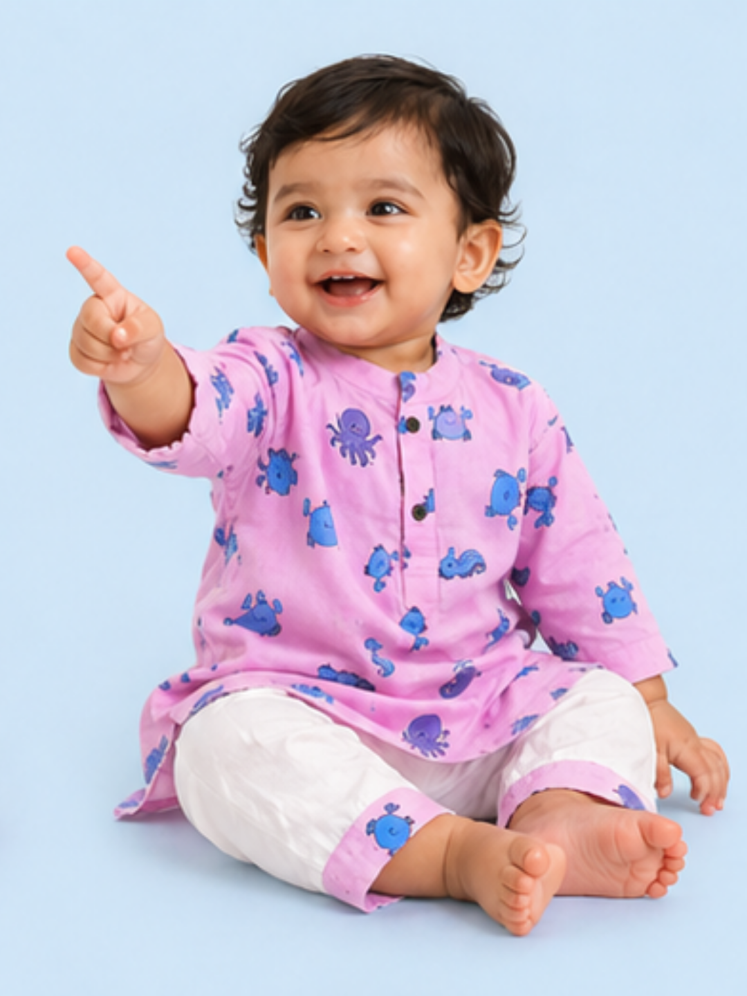 Dream Weaver – Pink Sea Creatures Kurta Pajama | Pure Cotton