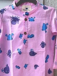 Dream Weaver – Pink Sea Creatures Kurta Pajama | Pure Cotton