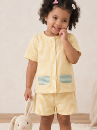 Yellow Kids Striped Cotton Co-ord Set | Casual Wear | Tittertots