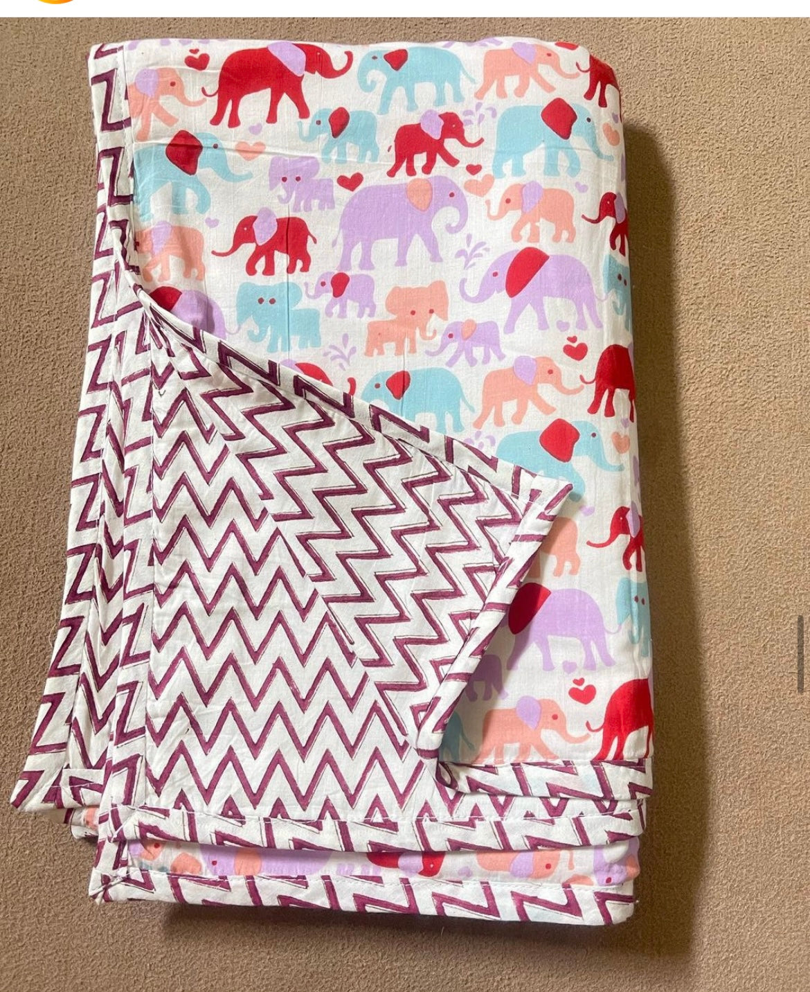 Handblock Multicolour Elephant Print Baby Dohar