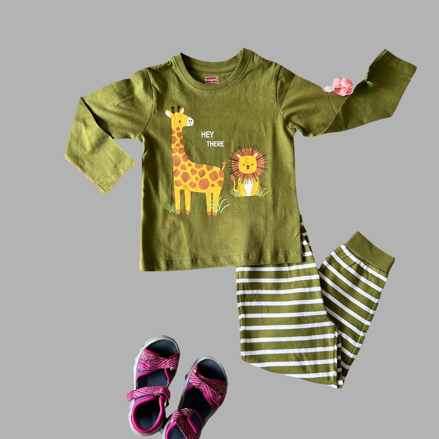 Green Animal Print Kids Loungewear