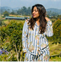 Grey Palm coast Cotton Nightwear for Women – Relaxed Fit Pajama Set