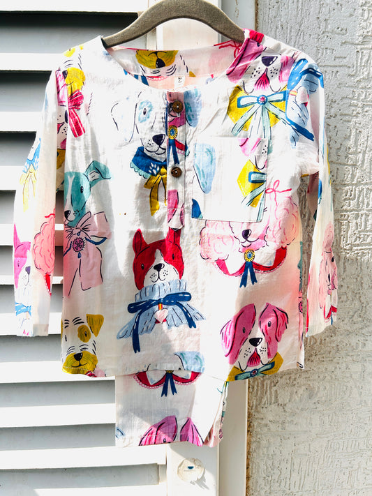 White Paws & Bows Kurta pajama- dog print