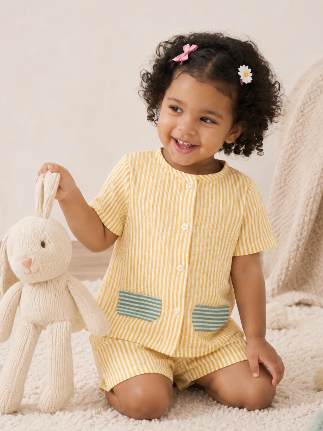 Yellow Kids Striped Cotton Co-ord Set | Casual Wear | Tittertots