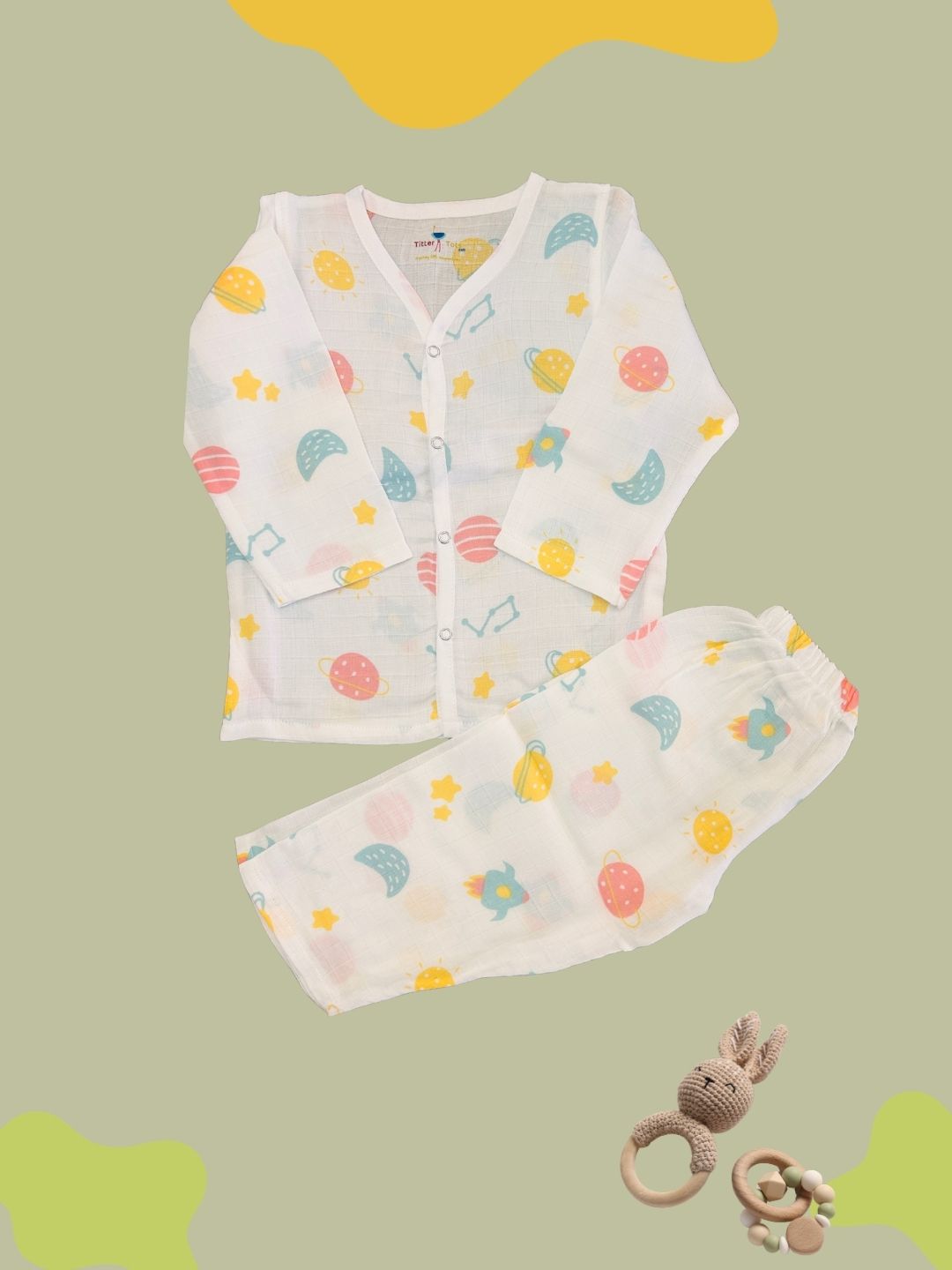 GOTS certified organic Muslin unisex Pajama set for Babies| Planet