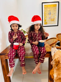Red Cotton Christmas Pajama set for kids -