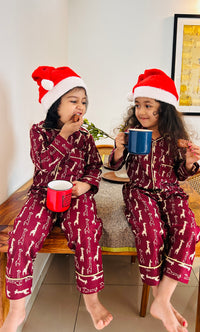 Red Cotton Christmas Pajama set for kids -