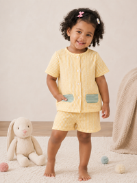 Yellow Kids Striped Cotton Co-ord Set | Casual Wear | Tittertots